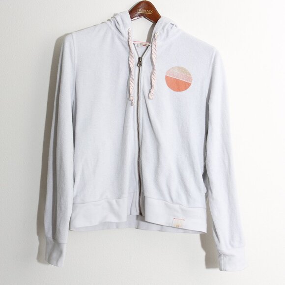 Faherty Reverse Beach Fleece Full Zip Up Hoodie Jacket White Cotton Size Medium - Picture 3 of 16